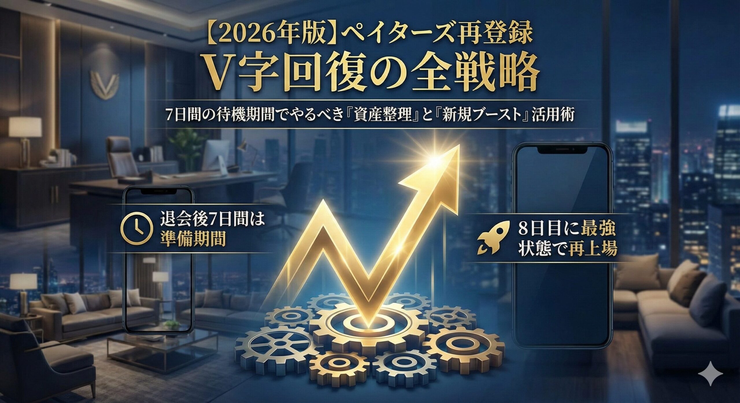 ペイターズ再登録でV字回復するための戦略。7日間の待機期間を利用した事業再生計画のイメージ。