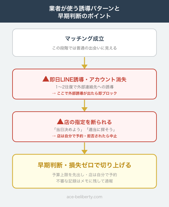 ペイターズの業者が使う誘導の流れと危険サイン