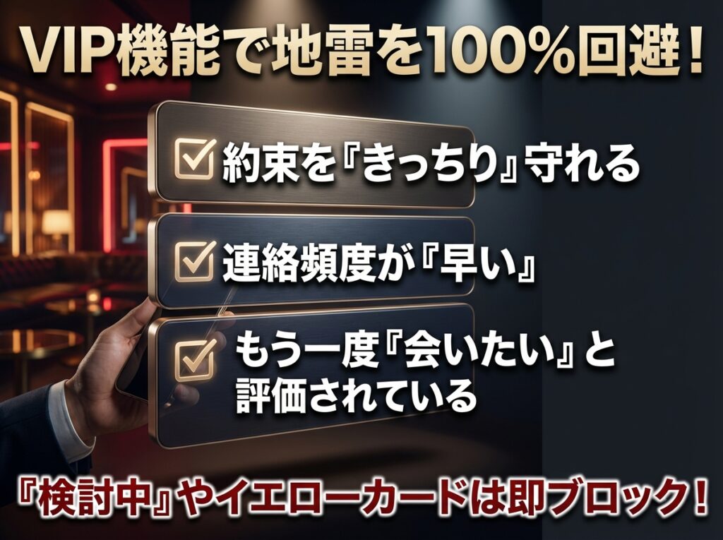 ペイターズで地雷女性を回避するためのチェックポイント。会った印象機能で、約束を守れるか、連絡が早いか等を確認する手順を図解している。