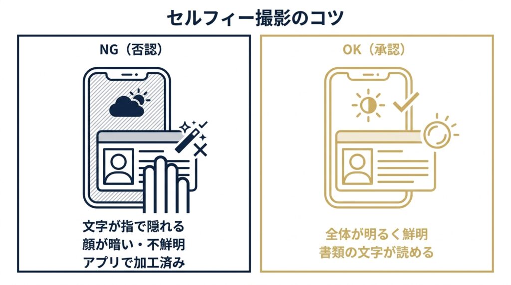 ペイターズ本人確認時の正しいセルフィー撮影方法とNG例の図解