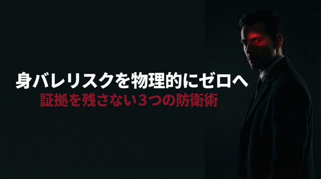 暗闇に佇むビジネスマンの横顔。ペイターズWeb版を活用して家族や会社への身バレリスクを物理的に防ぐ防衛術を解説する画像。