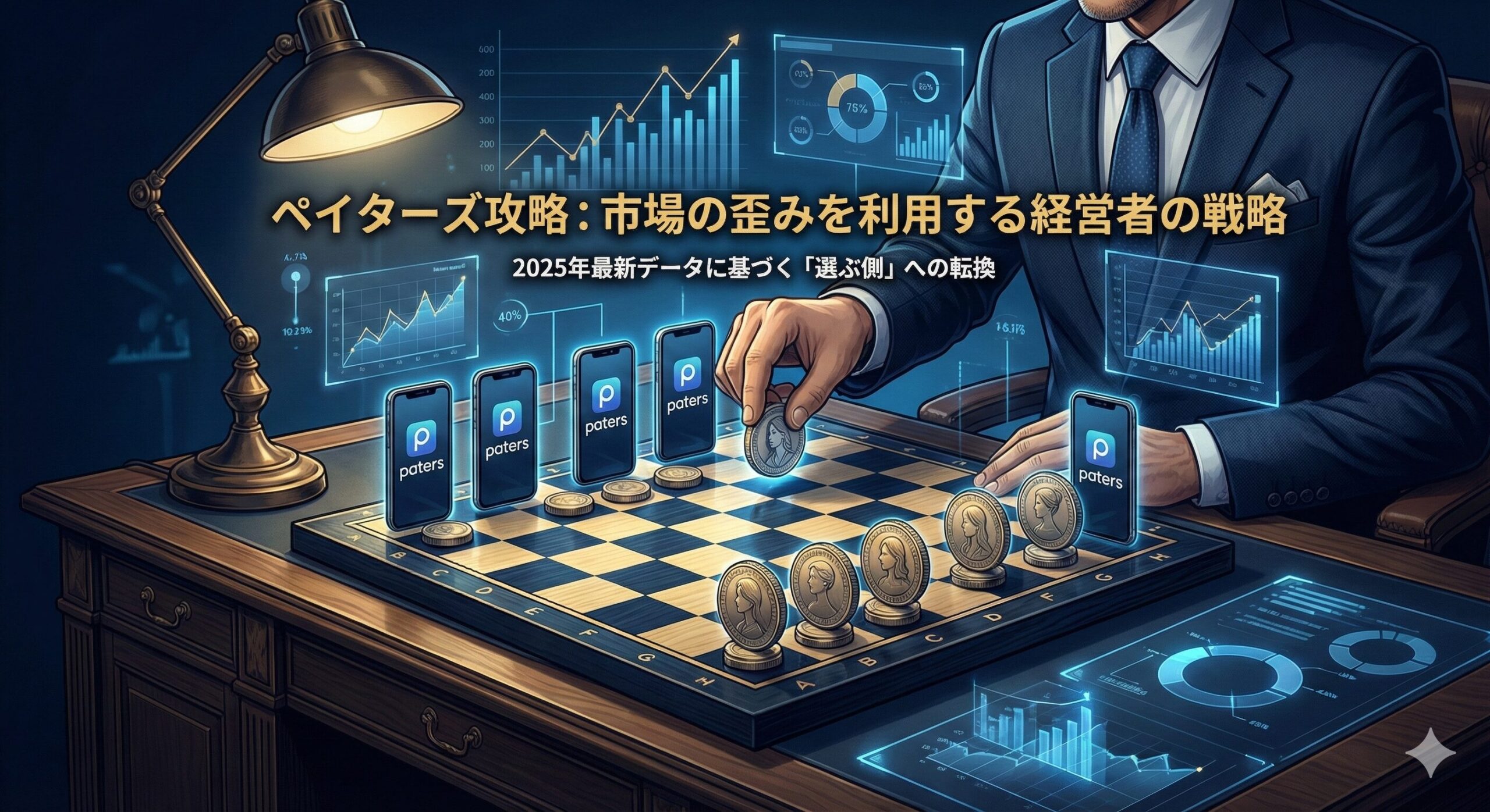 ペイターズを攻略するための経営者向け戦略イメージ。市場の歪みを利用し、投資視点で女性会員を選ぶコンセプトを表現したビジュアル。