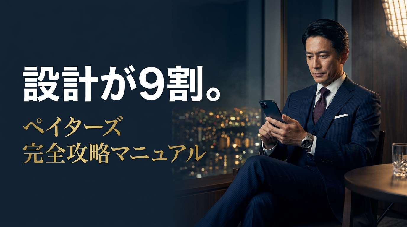 夜景を背にスマートフォンを操作するエグゼクティブのペイターズ攻略記事アイキャッチ