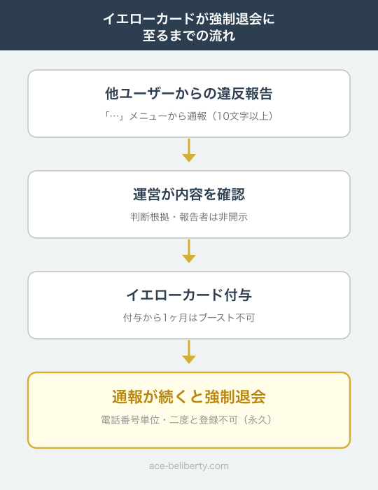 ペイターズのイエローカードが付いてから強制退会に至るまでの流れ図
