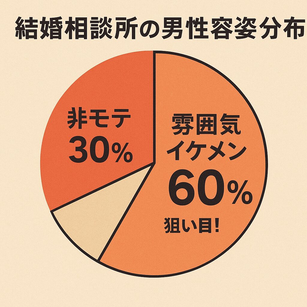 結婚相談所のイケメン割合と容姿レベルの分布グラフ