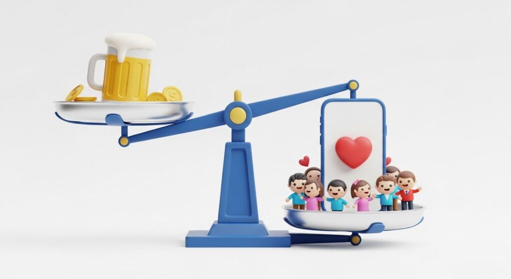 マッチングアプリの月額料金と飲み会代のコスパ比較イラスト