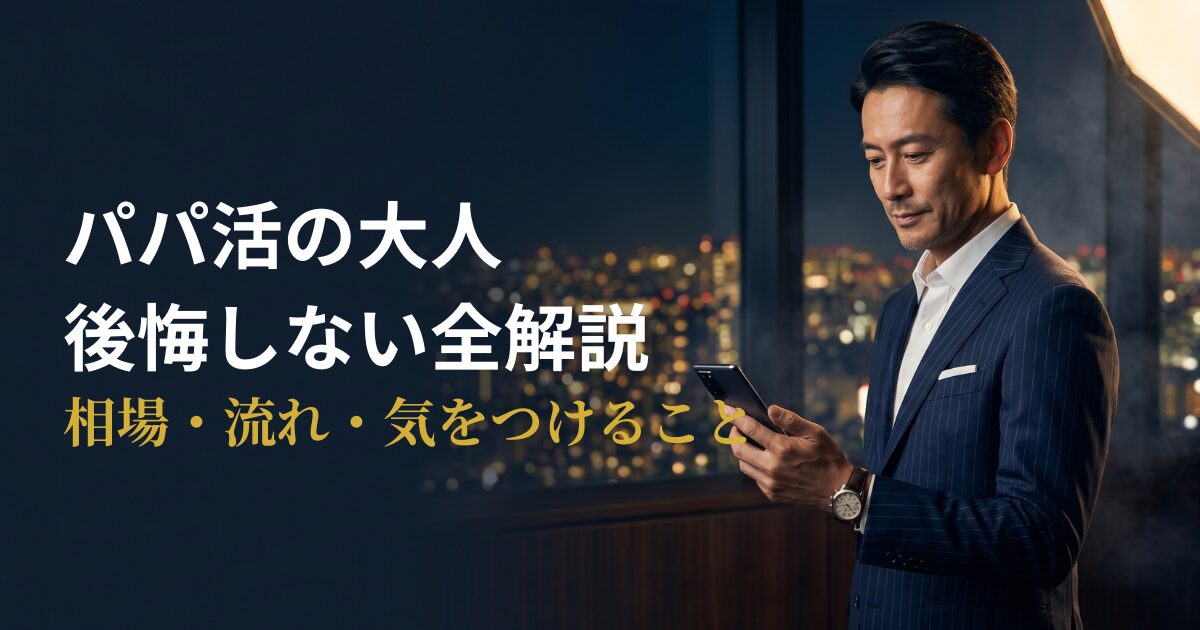 パパ活の大人の相場・流れ・注意点を解説するアイキャッチ