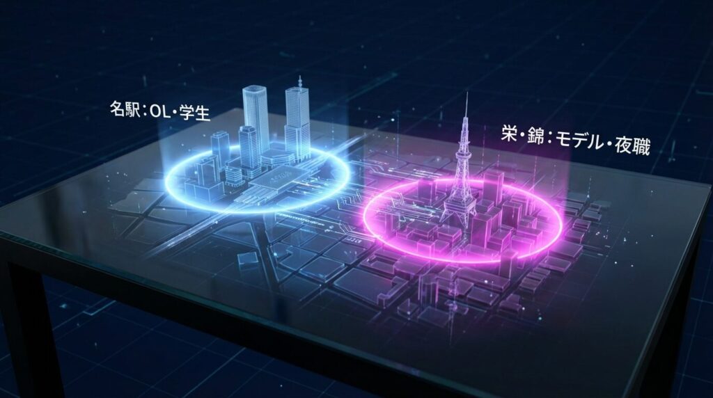 名古屋パパ活エリアマップ 名駅OLと栄錦モデルの分布