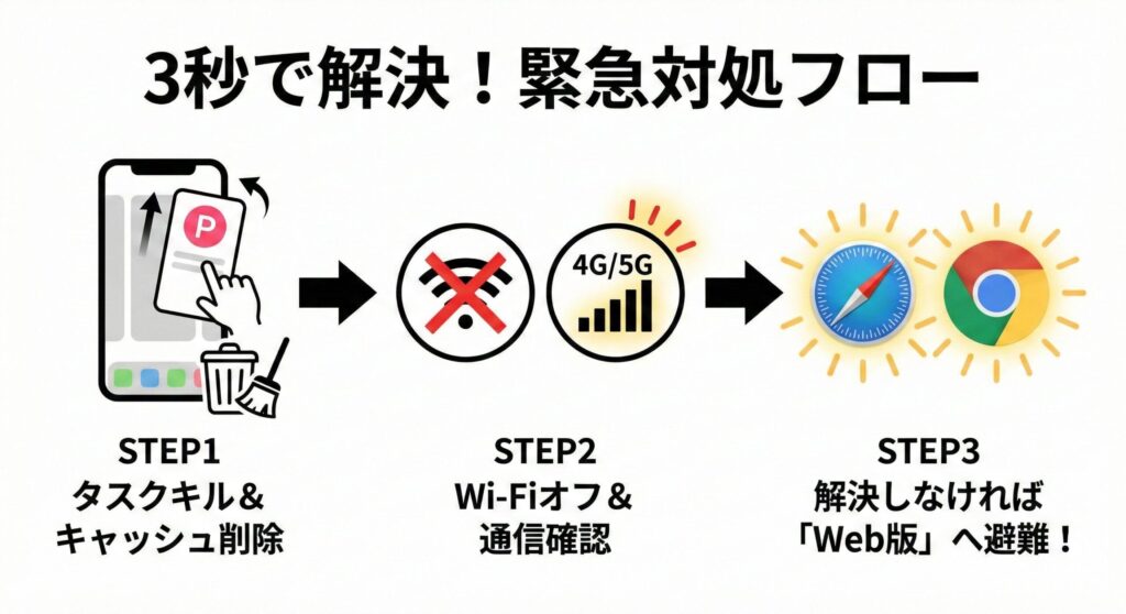 アプリが重い・開かない時の3ステップ緊急対処法フローチャート