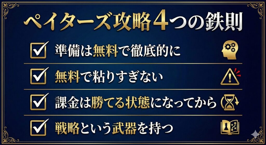 ペイターズ攻略4つの鉄則をまとめたチェックリスト図解