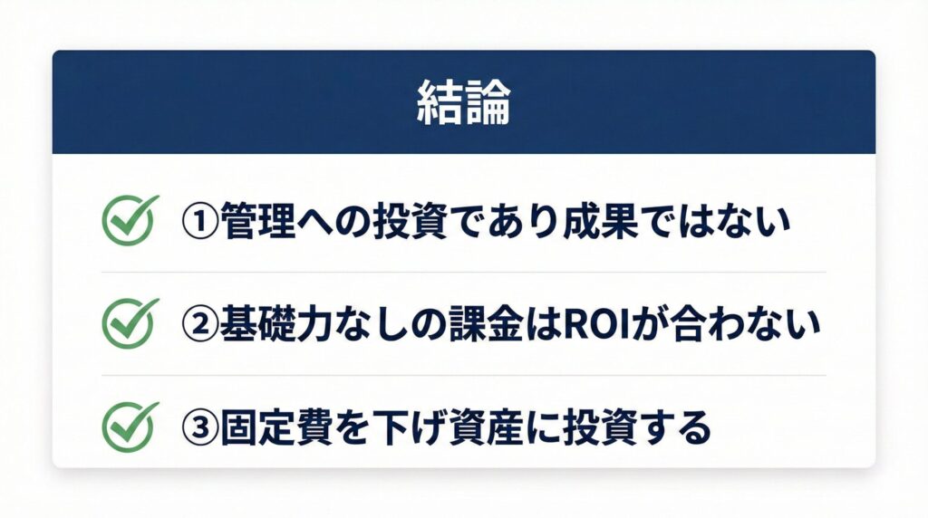 記事の結論3つのポイントをまとめたチェックリストイメージ

