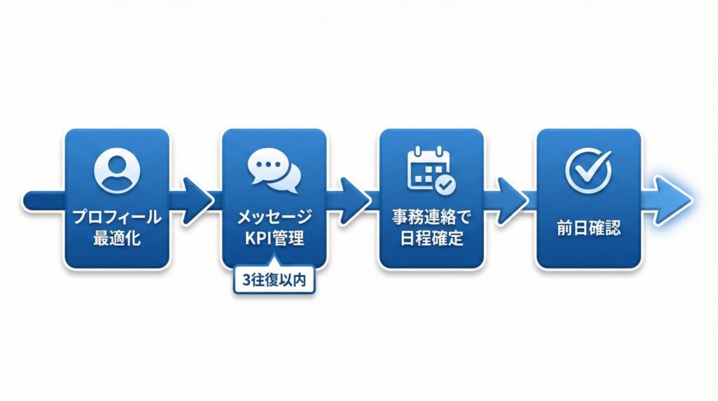 ペイターズ攻略の4ステップを示すフローチャート
