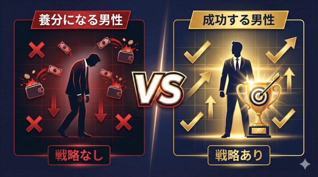 養分になる男性と成功する男性の違いを比較したイメージ図
