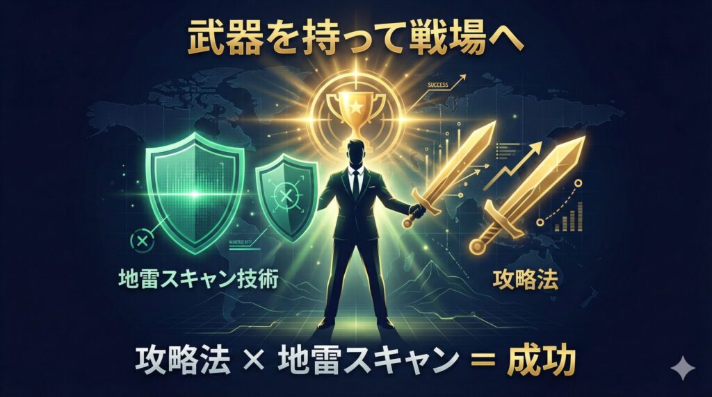 正しい武器と防具を持ってペイターズで成功するイメージ図
