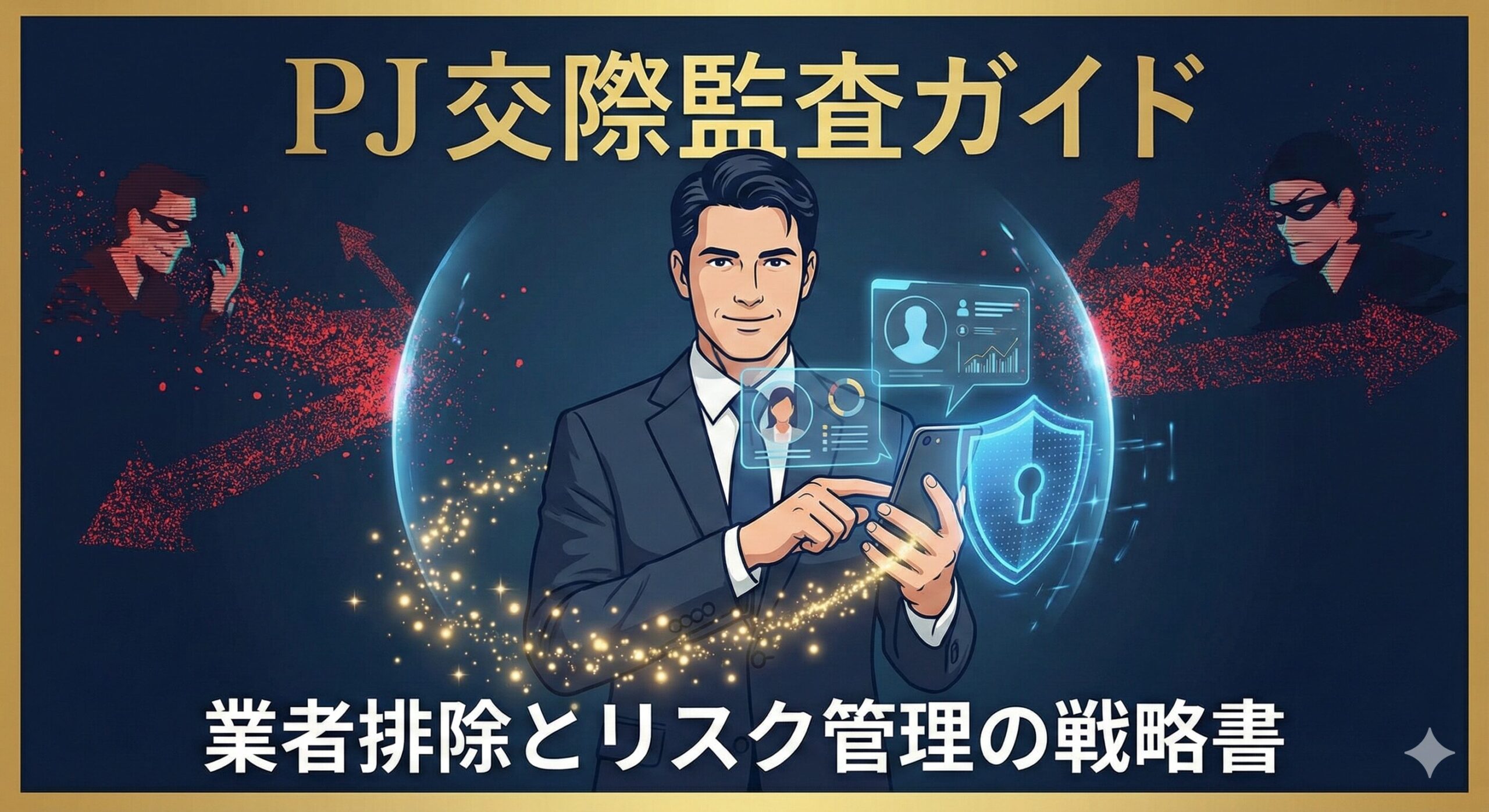 PJ(ピージェイ)で業者を排除し安全に出会うための交際監査ガイド。経営者がアプリのリスクを管理するイメージ。
