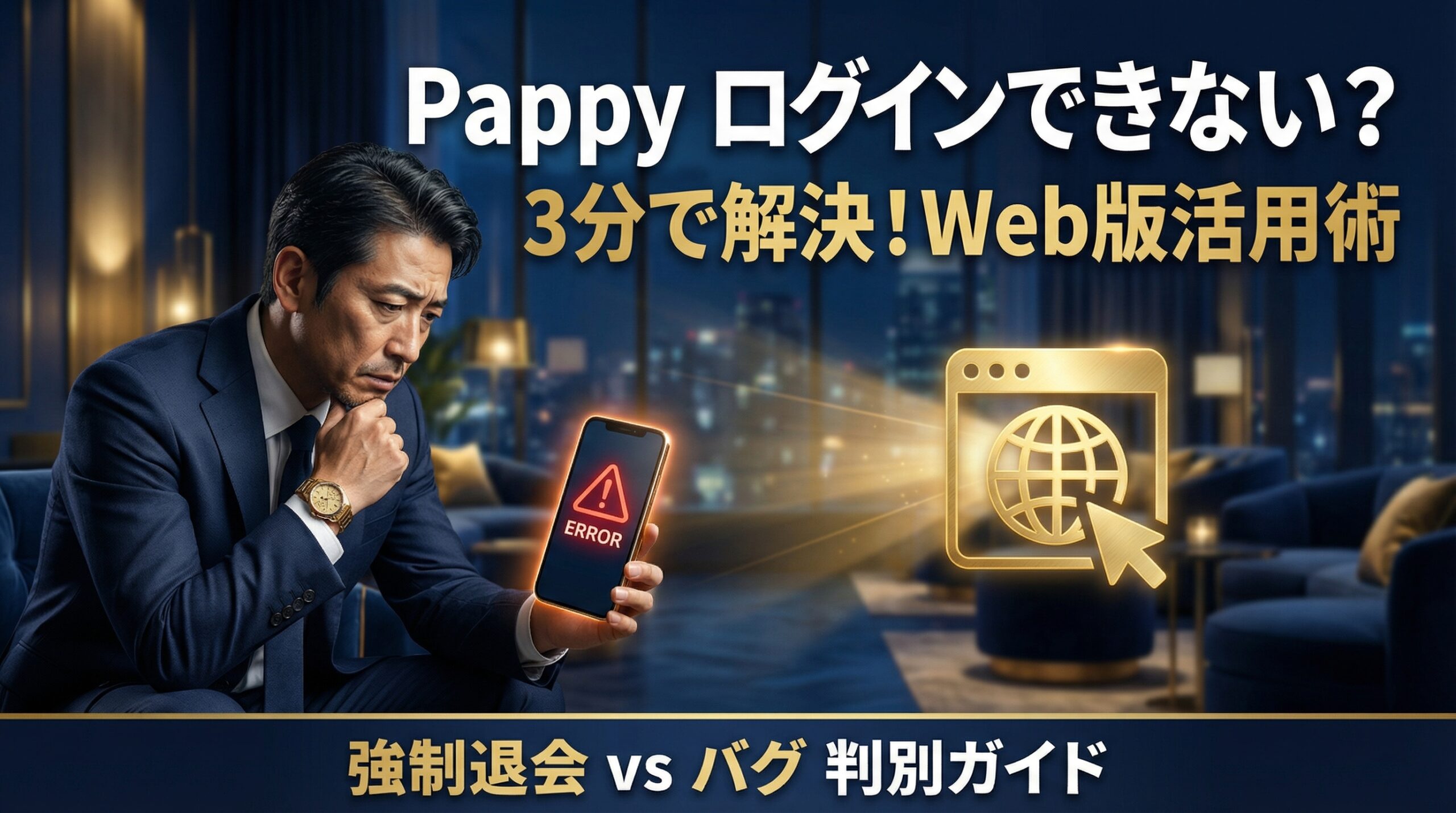 Pappy（パピー）にログインできないトラブルをWeb版活用で解決する方法。強制退会とバグの見分け方。