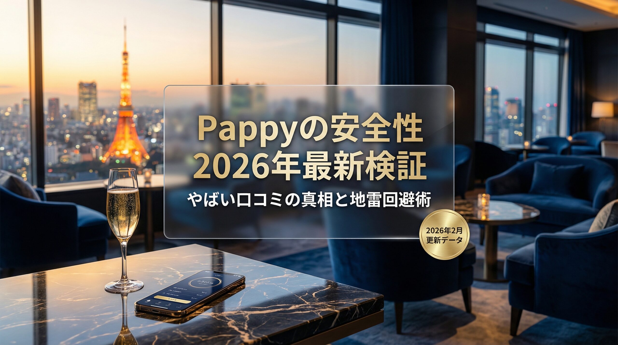 Pappyの安全性 を2026年最新データで検証したアイキャッチ画像。信頼感のあるネイビーとシャンパンゴールドを基調とした高級感のあるデザイン。