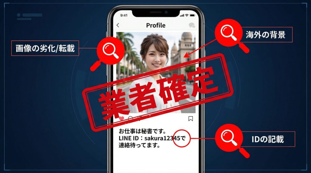 ラブアンのプロフィール写真から詐欺業者を見抜くためのチェックポイント（画質劣化・背景不整合）