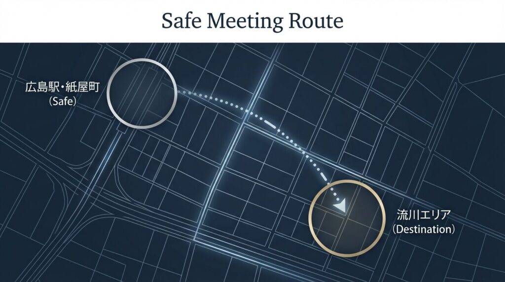 広島市内のパパ活安全待ち合わせエリアと流川への移動ルートマップ