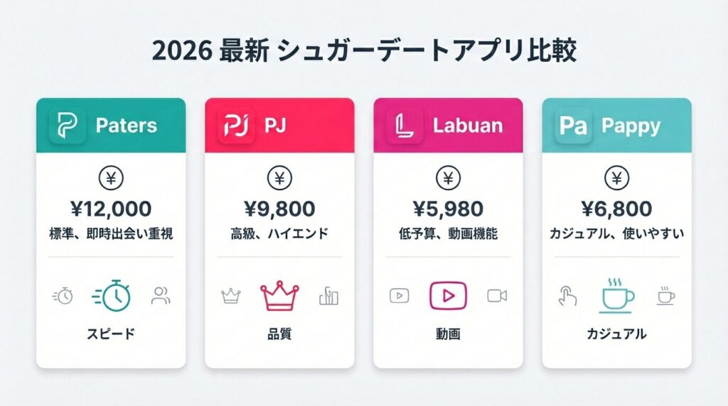 ペイターズ、PJ、ラブアン、Pappyの月額料金と特徴の比較一覧