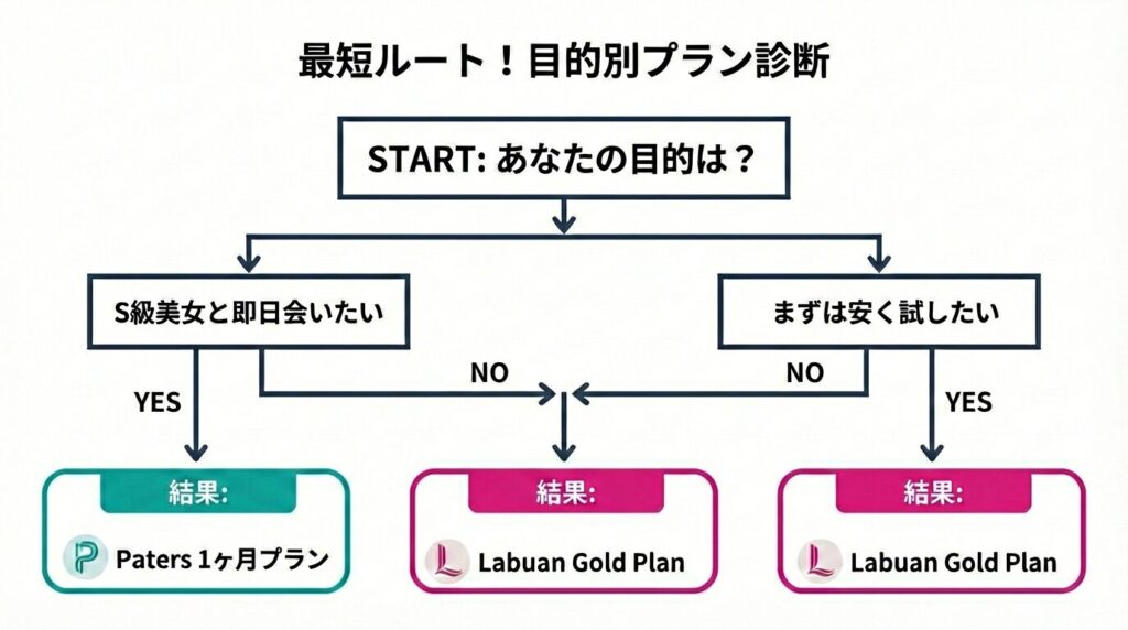 目的別のパパ活アプリ課金プラン選びがわかるフローチャート