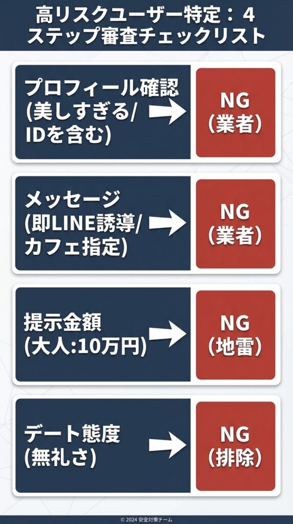 パパ活アプリの地雷女子や業者を見極めるための判定フローチャート