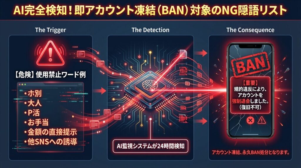 パパ活アプリでアカウント凍結の対象となるNGワードと隠語の一覧