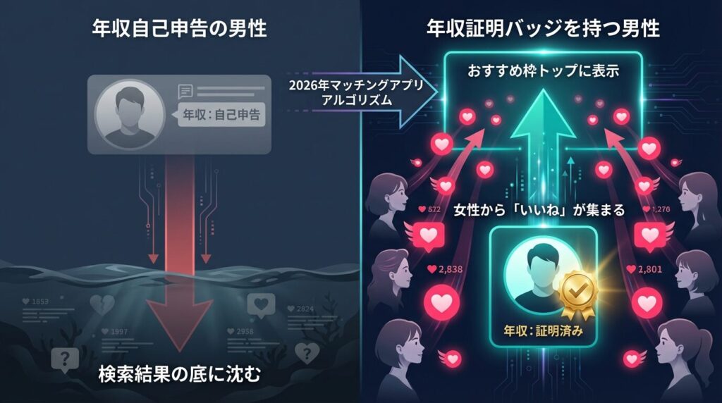 パパ活アプリの検索上位表示アルゴリズムと年収証明機能の関係性