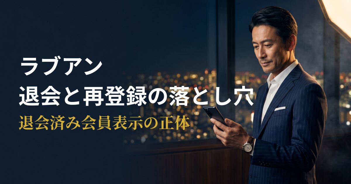 ラブアンの退会手順と退会済み会員表示を解説するアイキャッチ