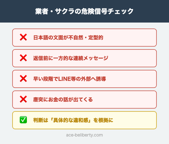 パパ活アプリの業者・サクラの危険信号チェックリスト