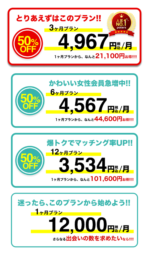 ペイターズの1ヶ月プラン表示画面