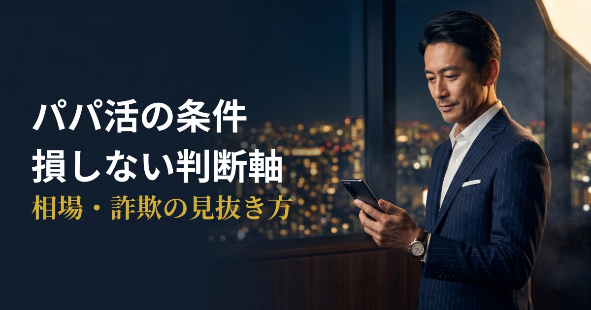 パパ活の条件と相場・詐欺の見抜き方を解説するアイキャッチ